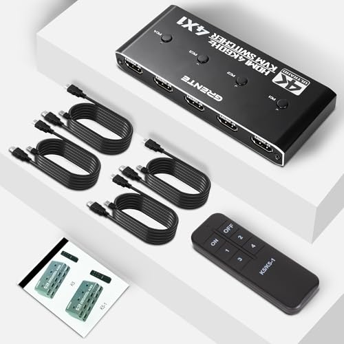 4 Port KVM Switch HDMI 1 Monitors 4 Computers - 4K@60Hz KVM Switcher with USB 2.0, 1 Keyboard 4 Computers Switch Box for Desktop, Mini PC, Laptop, Linux - with 4 HDMI Cables & USB Cables