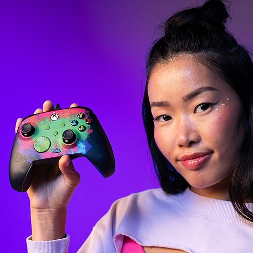 PDP Gaming REMATCH GLOW Enhanced Wired Controller: Licensed Xbox Series X|S Gamepad, Xbox One, Windows PC, Mappable Back Buttons, Audio Control, Customizable Companion App: Space Dust Glow in the Dark - color: Space Dust (Glow in the Dark), style: Control
