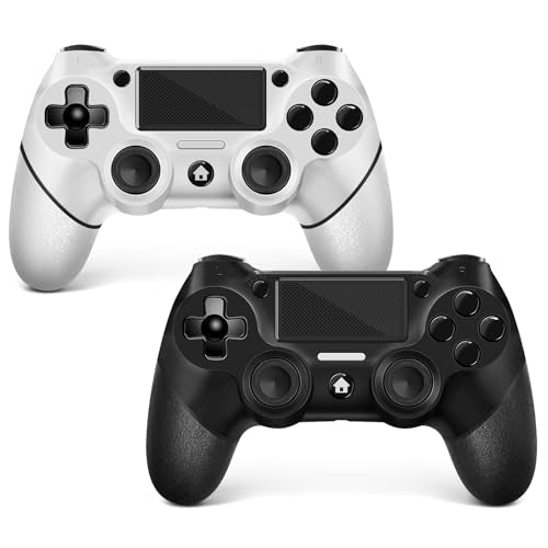 AceGamer 2 Pack for PS4 Controller, Wireless Controller for PS4/Pro/Slim/PC, with Non-Slip Grip of Both Sides and USB-C Cable! (Black and White) - color: Black and White