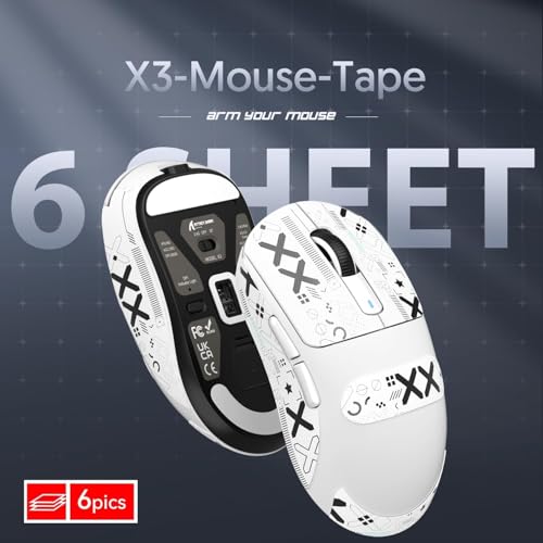 Mouse Anti Slip Grip Tape, Pre-Cut Universal Griptape for Superlight Wireless Gaming Mouse Skins, Sweat Resistant, Elastics Refined Side Grips, Easy to Apply, Ultra-thin 0.5mm (0.02in) - White - color: White & Black