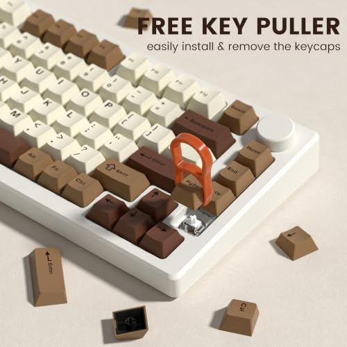 dagaladoo Double Shot PBT keycaps Coffee, Cherry Profile Keyboard Keycaps | Retro key caps set,Custom keycaps for 60% 65% 75% 100% Cherry-MX switch Mechanical Keyboard,131-keys - color: White/Brown