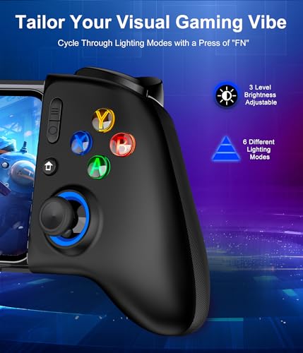 LIFUFUTEE Mobile Gaming Controller for iPhone/Android, Wireless Phone Controller with Hall Joysticks/Triggers, Mobile Controller Support Phone Case for Xbox Game Pass, Steam Link & More, Black