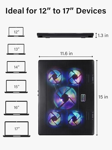 Kootek Laptop Cooling Pad, Laptop Cooler with 5 Quiet Fans for 12"-17" Computer PC Notebook Gaming Laptop Fan, Height Adjustable Laptop Cooling Stand Laptop Accessories (Multi Colors)