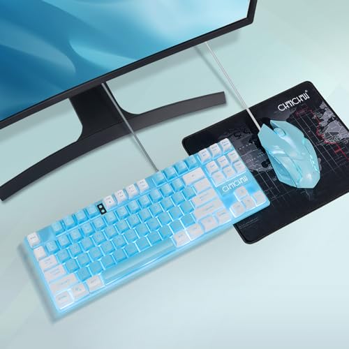 CHONCHOW Blue Keyboard and Mouse Combo, 87 Keys TKL USB Wired LED Light Up Backlit Keyboard, 800-3200 DPI RGB Mouse, Blue Mouse and Keyboard Combo for PS4 PS5 PC Laptop Mac Computers