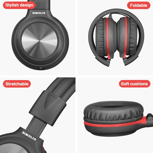 SIMOLIO Wired Headphones for Kids with Mic, USB C & 3.5mm, Safe Volume, Share Port & Pouch, Kids Headphones w/Passive Noise Cancelling, Foldable Headsets for School Airplane Travel iPad (Black) - color: Jet Black USB C&3.5mm