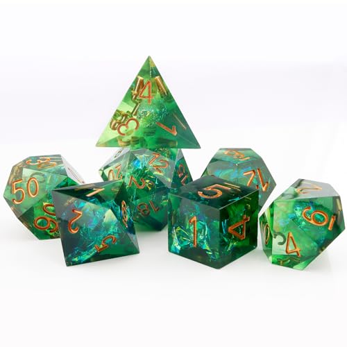 Haxtec Sharp Dice Resin DND Dice Set Polyhedral D&D Dice for Roleplaying Dice Games Compatible with Dungeons and Dragons Gifts - color: Green Gold