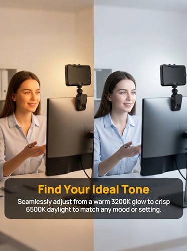91 LED Portable Charger Selfie Light Video Conference Lighting | Clip & Camera Tripod Adapter, Rechargeable 2000mAh, CRI 96+, 4 Light Modes, For Phone iPhone Webcam Laptop Makeup - color: Matte Black