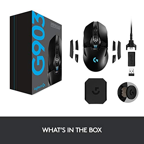 Logitech G903 Lightspeed Wireless Gaming Mouse - Black | 140+ Hour Rechargeable Battery, LIGHTSYNC RGB, Powerplay Compatible, Ambidextrous Design, 107G+10G Optional Weight