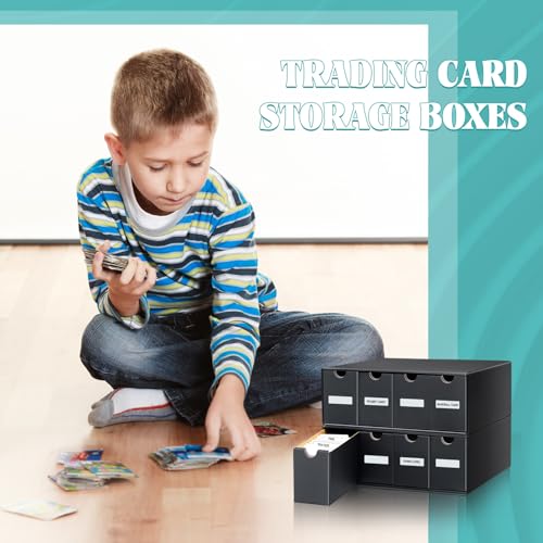 Cholemy Trading Card Storage Box Card Organizer 15000+ with 70 Cardboard Storage Divider, Label Sticker for Collection Compatible with Tcg, Sport Cards(2 Row, 4 in A Row,Black) - size: 2 Row, 4 in a Row