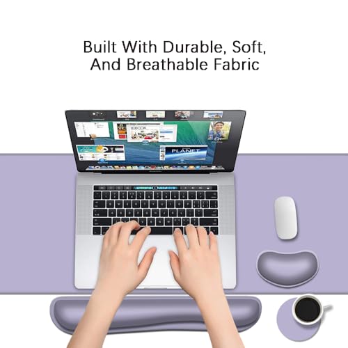 Desk Mat, Large Gaming Mouse Pad with Wrist Rest, 4 in1 XXL Mouse pad+Keyboard Wrist Rest+Mouse Pad Wrist Support+Cup Coaster Set, Ergonomic Desk Pad for Home Office, Purple - color: Purple