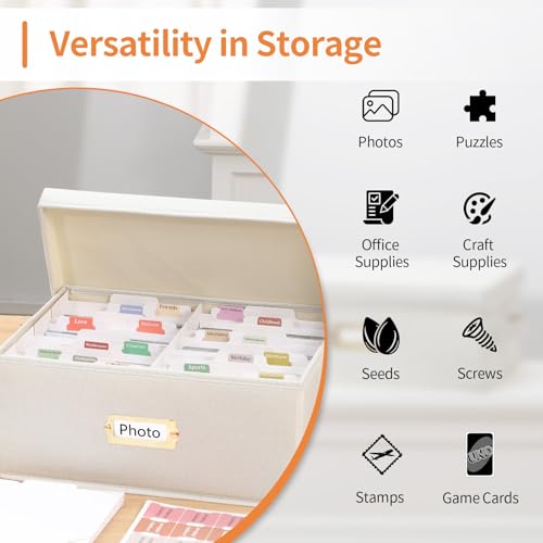 Aokeyee Photo Storage Box Holds 1700+ 4x6 Pictures | Photo Organizer Box | 8 Dividers | 24 Paperboard | with Blank Label - size: 1pc