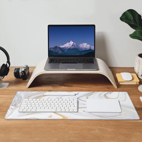 Large Mouse Pads for Desk, Extended Marble Gaming Mousepad for Women Office Gifts, Funny XL Big Stitched Waterproof Nonslip Computer Mats Deskmat for Keyboard, (Gold Grey Striped, 31.5 * 11.8 in) - color: Gold Grey Striped Marble