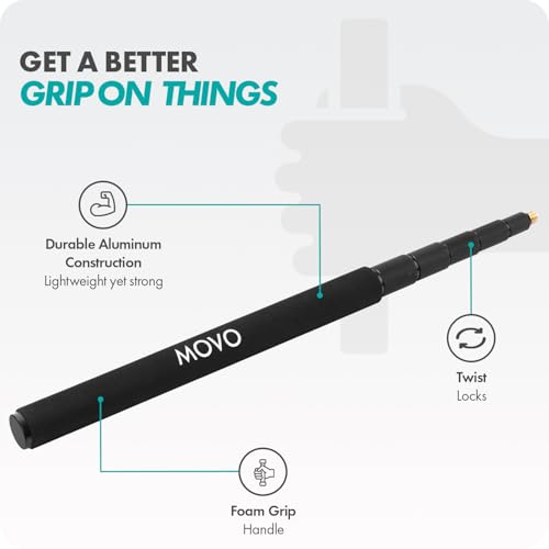 Movo CMP-17 Professional 9.8' Aluminum Boom Pole for Shotgun Microphones – Compatible with Rode NTG Series, Sennheiser MKE600, Audio-Technica AT875R & More