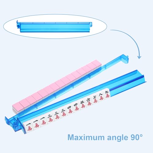 Mahjong Racks with Pushers 4PCS Set Majiang Tile Holder Acrylic Mahjong Racks Accessories and Gifts - color: Deep Blue