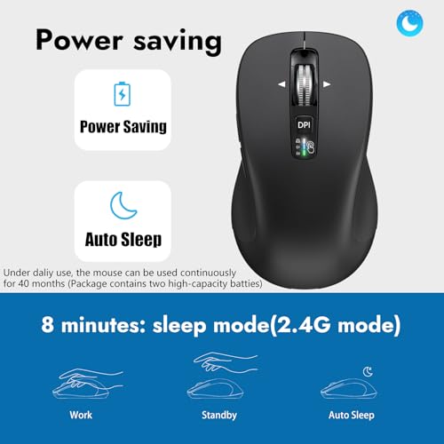 CITLLA Wireless Bluetooth Mouse (USB + BT1 + BT2), Full Size, 4-Way Scrolling, Multi-Device Silent Mouse for Computer, Laptop, iPad, MacBook (Black) - color: Black