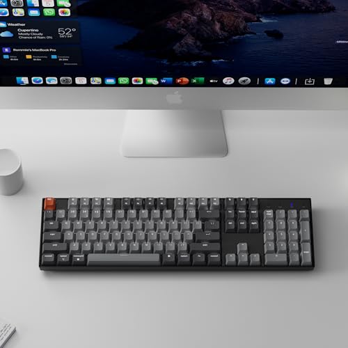 Keychron K10 Full Size 104 Keys Bluetooth Wireless Mechanical Gaming Keyboard for Mac Windows with Keychron Silent K Pro Red Switch, Multitasking/White LED Backlight/USB C Wired Computer Keyboard - color: Keychron Silent K Pro Red Switch