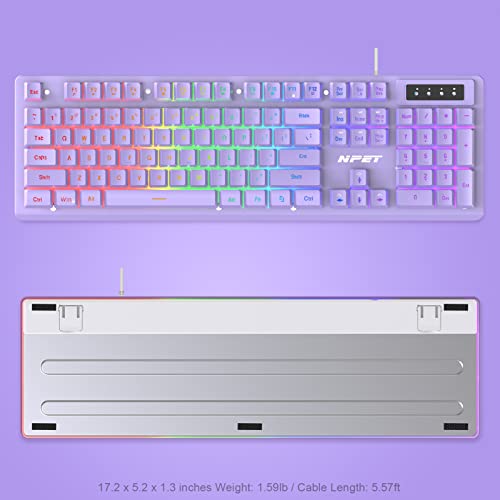 NPET K10 Wired RGB Purple Membrane Keyboard for PC Desktop | Spill Resistant, Multimedia Hotkeys, Quiet Membrane Gaming Keys