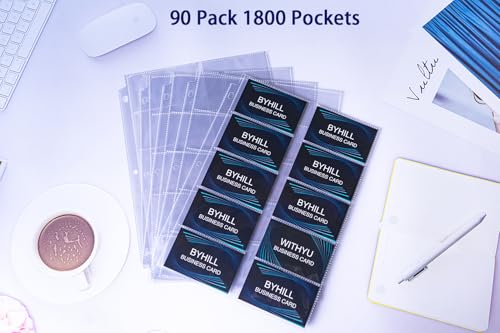 BYSTER 90 Pack 1800 Pockets Business Card Sleeves Binder Sheets, Ultra-Clear Business Card Pages for 2/3/4 Ring Binder, Double Sided 10 Pocket Credit Card Pages - color: 90 Pack Sleeves