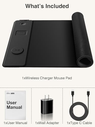 Magnetic Wireless Charging Mouse Pad, 31.5"x15.8" Large Desk Mat | Waterproof Mousepad, Smooth Glide, Stitched Edge, Non-Slip Rubber Base, Desk Pad Computer Keyboard Mat, with Adapter - color: Black-Adatper