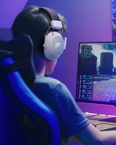 Mytrix Tac Master 2.4GHz Wireless Gaming Headset with Noise Canceling Microphone for PC, PS4, PS5, Mac, Bluetooth 5.3 Gaming Headphones with RGB Light, Surround Sound, 50H Battery (White)