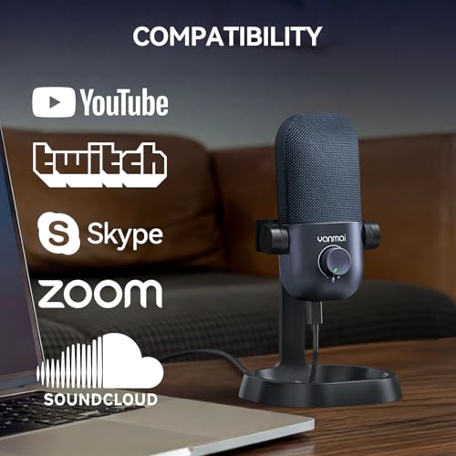 USB Microphone for PC, Plug & Play Cardioid Condenser Mic - color: Black