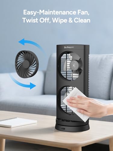 DR.PREPARE Desk Fan USB DC Tower Cooling Fan with Remote Control, DC Motor Portable Oscillating Fan, 3 Speeds, Dual Air Circulation, 110° Oscillation, Table Fan for Bedroom Dorm Room Office Desktop