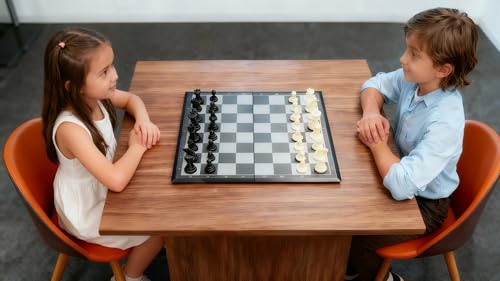 9.6" Magnetic Travel Chess Set - Folding Chess Board with Storage Box & 2 Extra Queens - Portable Staunton Chess Set for Kids & Adults Beginners - Compact Learning Chess Set for Road Trips & Travel