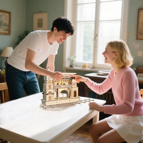 Music Park 3D Wooden Puzzle, Big Ben Clock | Real working Big Ben clock wooden model kits for adults. Craft kits. Christmas and birthday gift for adults. - color: Station
