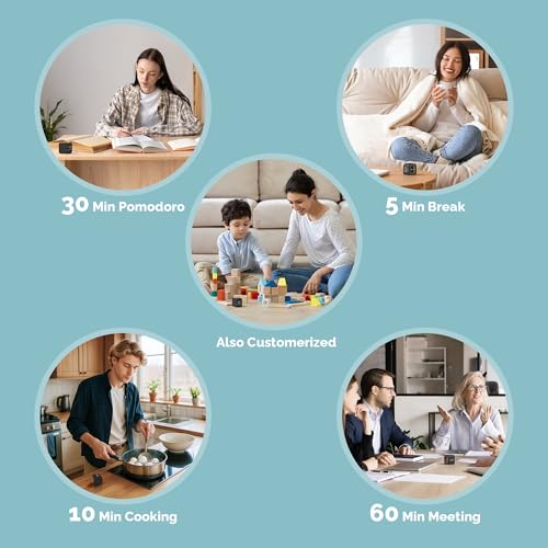 KADAMS Pomodoro Timer – Visual Cube with 5/10/30/60 Min Presets, LED Countdown Ring & Count Up Mode, Silent Flip Productivity Timer for Study, Classroom, Office, Cooking