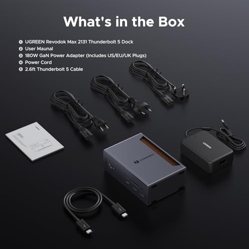 UGREEN 13-in-1 Thunderbolt 5 Docking Station, 120Gbps Max Transfer, Single 8K@60Hz, Dual 6K@60Hz Display, 140W Power Charging Revodok Max 2131 with 2.5GbE, SD/TF 4.0 (Includes US/EU/UK Power Adapter)