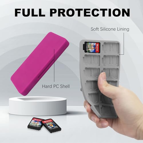 FYY Nintendo Switch Game Case Holder for Switch 2 Cartridge, Magenta | 24 Game Card Slots & 48 Micro SD Card Slots, Hard Shell, Silicone Lining - color: B-Magenta