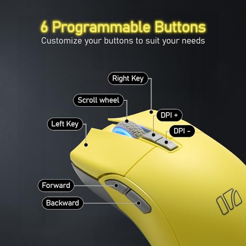 iRocks M31R Wireless Gaming Mouse, Triple Mode 2.4G/ Bluetooth/USB-C Detachable Cable Gaming Mouse, Kailh GM8.0 Switches, Advanced PixArt PAW3395 Optical Sensor, Up to 26,000 DPI - Lemon Yellow - color: Lemon Yellow