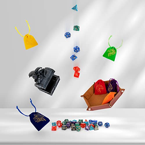 DND Dice Set 42 Pcs Polyhedral Dungeons and Dragons Rolling Dice for D&D RPG MTG Table Games Dice Bulk with Colorful Drawstring Bags and Dice Tray (Single) - color: Single