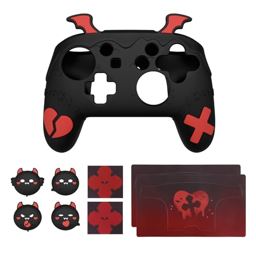 PlayVital Gothic Imp Series Cute Silicone Case for Nintendo Switch Pro Controller with 4 Thumb Grip & 2 Sticker, Non-Slip Anti-Scratch Protective Silicone Skin Cover - Black - color: Black