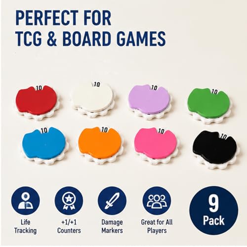 Life Counters Spinner, TCG Token Tracker Spinner Dial for +1/+1 Tracker, 1 to 20 Number Game Marker with Easy Turn Scalloped Edge, Flat Anti-Roll Board Game Accessories, 9 Pack