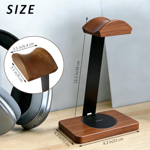Solid Wooden Headphone Holder with Qi Wireless Charging Pad, Gift Choice | Heavy Duty Wood Universal Headset Stand Compatible with Airpods Max,Bose,Razer,AKG,Equipment Accessories for Walnut Desk - color: Black