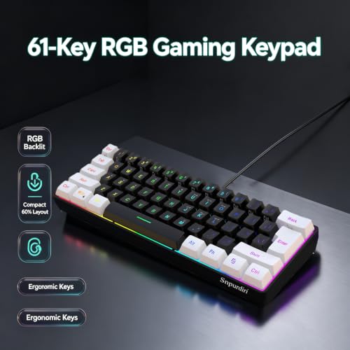 Snpurdiri 60% Wired Gaming Keyboard, Small RGB Backlit Membrane Gaming Keyboard, Ultra-Compact Mini Waterproof Keyboard for PC Computer Gamer White and Black | Backlit Small Membrane Gaming Keyboard for PC Computer Gamer - color: White and Black