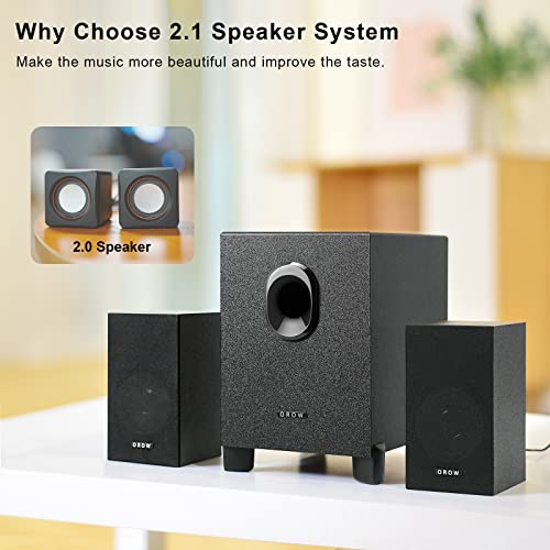 OR O R O W OROW S211 New USB-Powered 2.1 Multimedia Speakers System with Subwoofer,16W Computer Speakers,Strong Bass,3.5mm Audio Inputs,Great for PC/PS4/TV (Wooden)