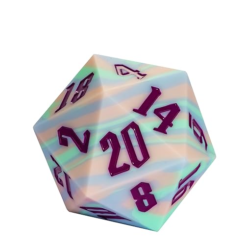 55mm Silicone D20 Dice, Tricolor Large Single 20 Sided DND Dice | Giant D20 Dice with Gift Box for Dungeons and Dragons RPG Bar Pub Club Party Games (Pink Blue Green/Purple) - color: Pink Blue Green/Purple