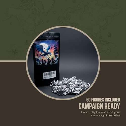 50-Piece Silver Fantasy Miniatures Set: 16 Unique Pre-Finished RPG Figures for Tabletop Roleplaying Games, Heroes & Monsters, Campaign Ready, No Paint Required