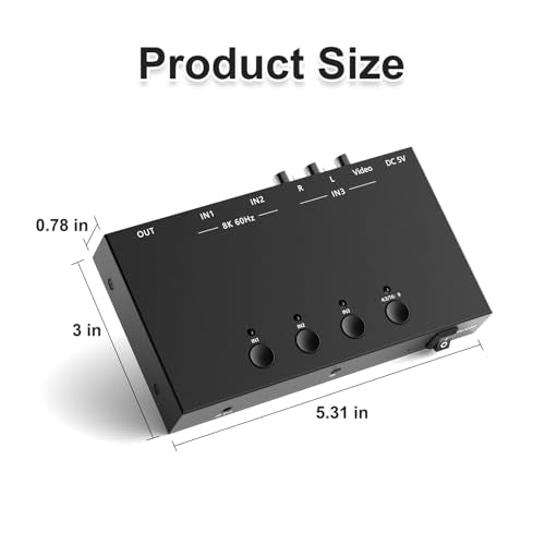 8K 60Hz 3x1 RCA/HDMI Switcher,2 Way HDMI 2.0 Adapter + 1 RCA to HDMI Converter,4:3/16:9 Screen Ratio Switch Support 3D for PS1/2/3/4/5, N64, SNES, Switch, DVD, Roku, Fire Stick - color: 3in to 1 Out RCA/HDMI Converter
