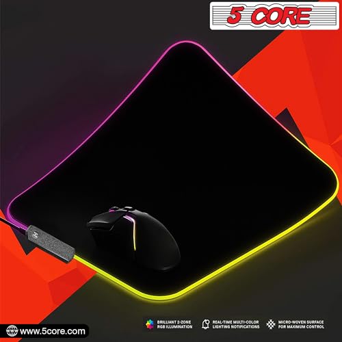 5 CORE RGB Gaming Mouse Pad Medium 11.8x9.8 Inch 12 LED Lighting Modes Desk Mouse Mat Non-Slip Rubber Base Waterproof Mousepad for Gaming MP 300 RGB