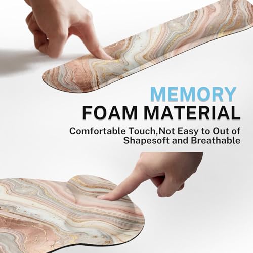Ergonomic Mouse Pad Set with Wrist Rest, Gold Pink Marble | Abstract Non-Slip Rubber Base Wrist Cushion Support and Coasters Mousepad with Wrist Support for Computer Keyboard - color: Gold Pink Marble