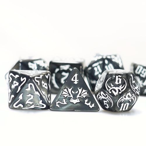 dice Set for Dungeon and Dragons D&D MTG 7-Die RPG Polyhedral Dice,D20 D12 D10 D8 D6 D4 D% (Black) - color: Black