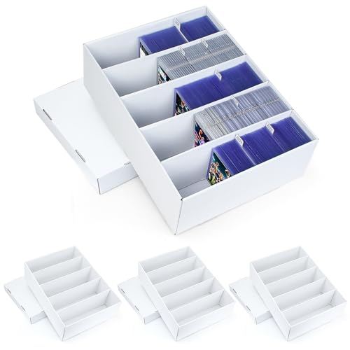4 Pack Trading Card Storage Box - Holds 800 Top Loaders & 220 One Touch - Cardboard Case with Dividers for Sport Cards (5 Rows) - size: 5 Rows