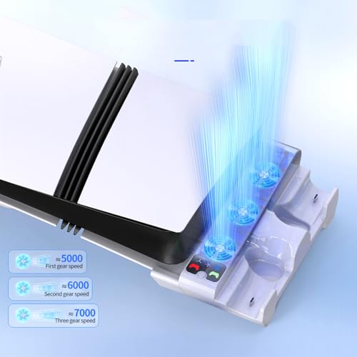 Horizontal Cooling Stand for PS5 Pro/for PS5 Slim Disc & Digital,Charger for PlayStation 5 Controllers with 3-Level Cooling Fan,5 Pro Cooling Stand Horizontal