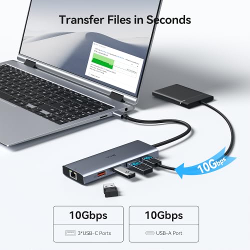 Laptop Docking Station 3 Monitors USB C to USB C Hub Dual Monitor Adapter | USB C Docking Station USBC Splitter with 8K USB C Video Output HDMI,100W PD Charging,10Gbps Data,Ethernet for Dell HP Lenovo - color: Medium Gray