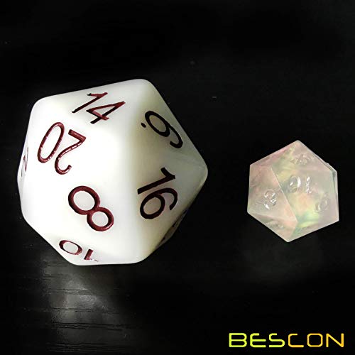 Bescon Jumbo Glowing D20 38MM, Big Size 20 Sides Dice Jade Glow in Dark, Big 20 Faces Cube 1.5 inch - color: Jade Glow in Dark