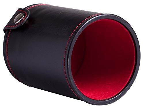 Cyber-Deals Set of 16mm Marbleized Dice and Black PU Leather, Velvet Lined Dice Cup with Storage Compartment (Gift Boxed) (Gold Dice, Red Lining Cup) - color: Gold Dice, Red Lining Cup