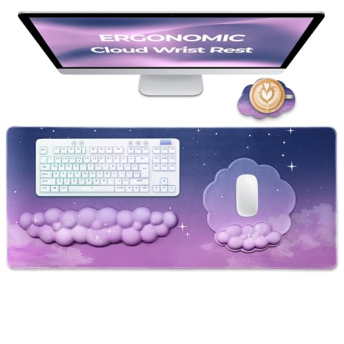 TheTrulyCharter- Cloud Wrist Rest Keyboard, Mouse Pad, Wrist Rest for Computer Keyboard, Cloud Drink Coaster and Simple Mouse Pad. (Purple-Gradient) - color: Purple-gradient